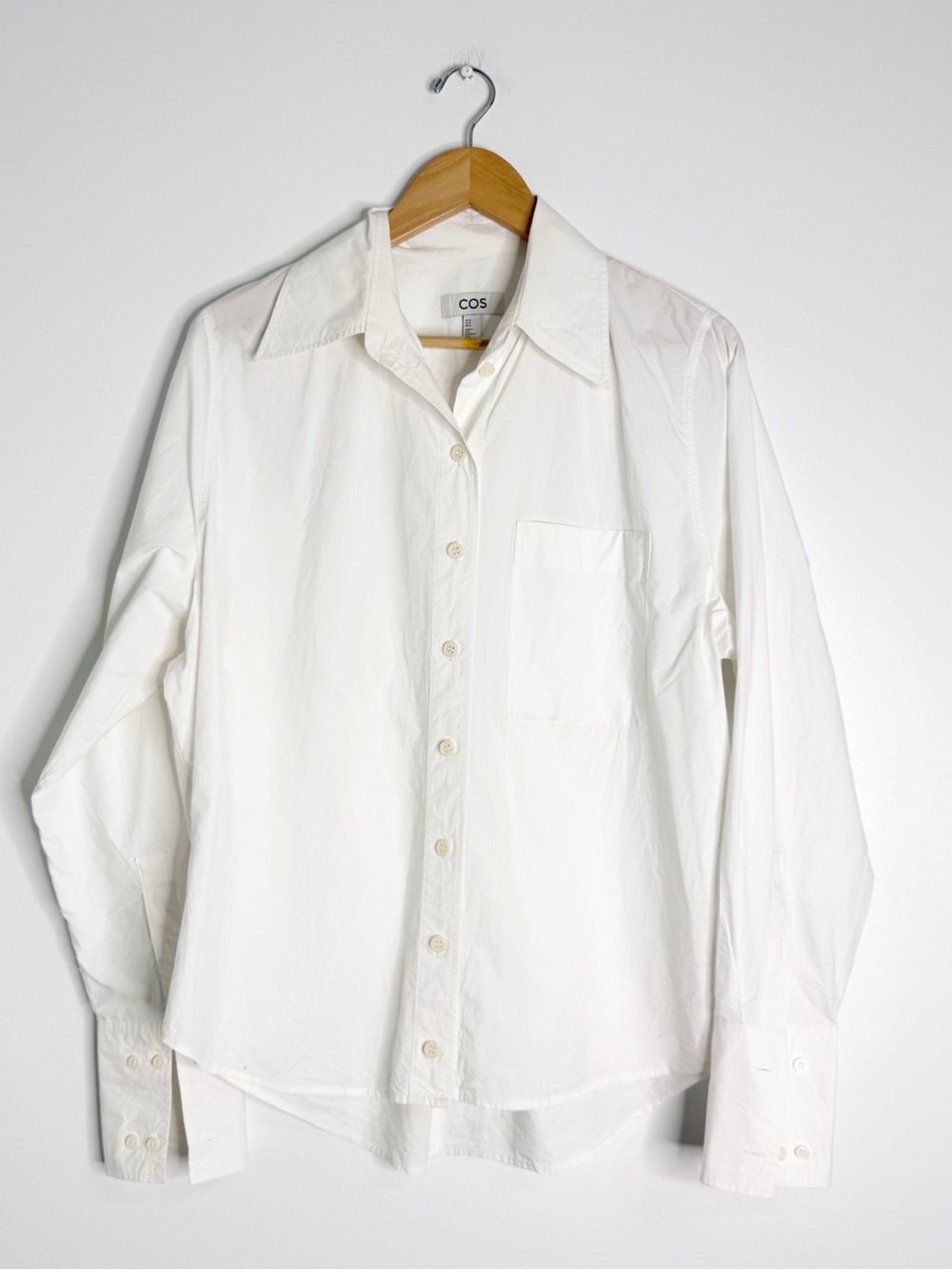 COS Women’s White Button-Up Shirt Size 10 Oversized Long Sleeve